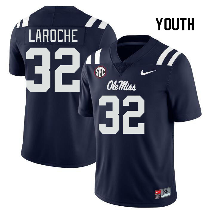 Youth #32 Lucas Laroche Ole Miss Rebels College Football Jerseys Stitched Sale-Navy